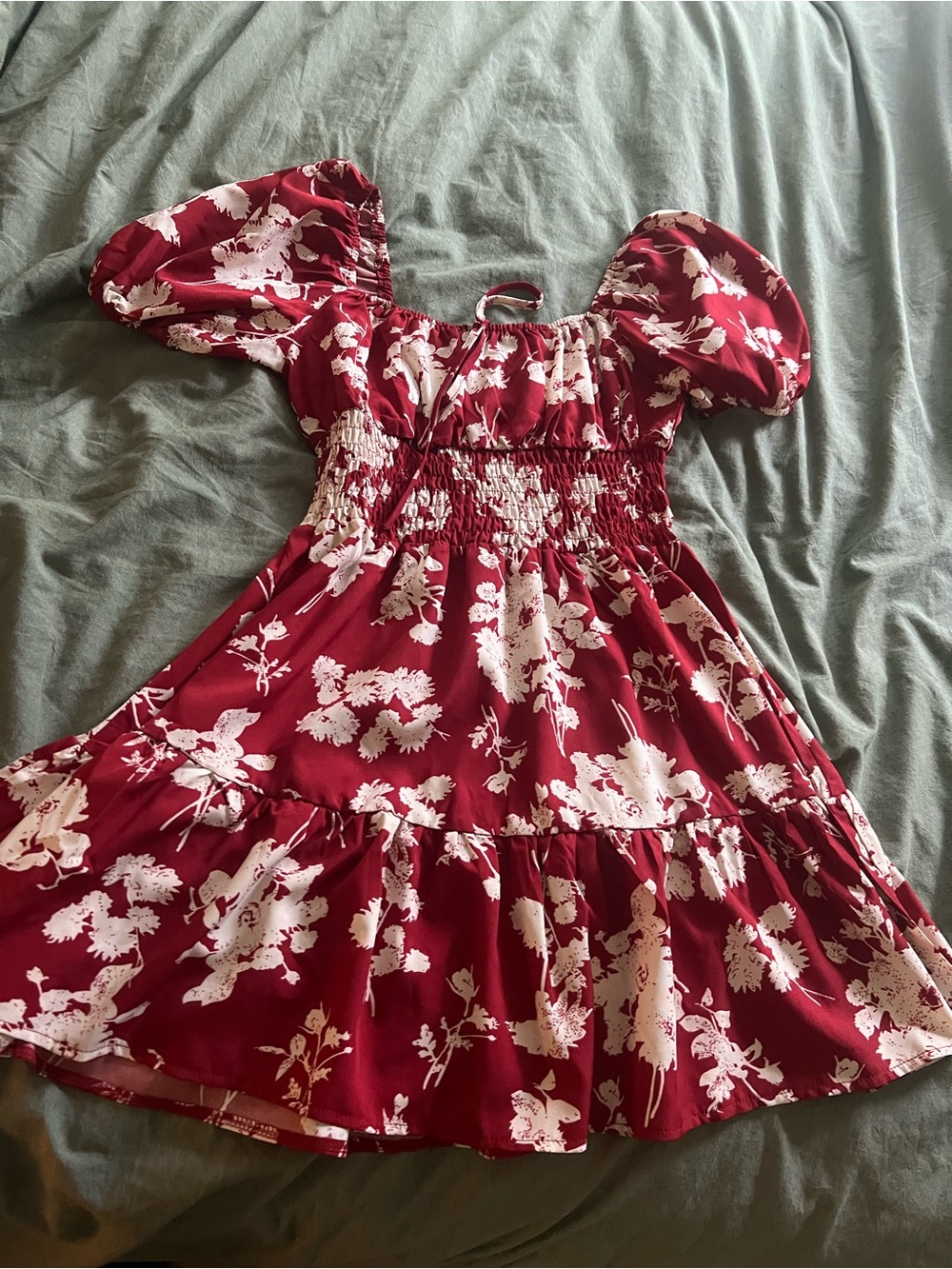 Girls' Burgundy Floral Puff-Sleeve Dress - Brand